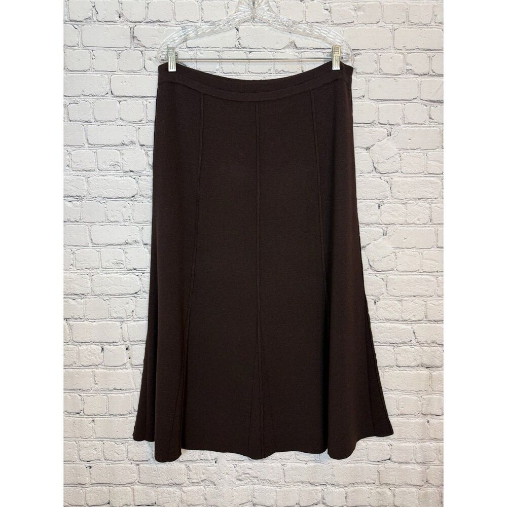 Vintage Eileen Fisher Godet A Line Wool Knit Skirt Chocolate Brown Women Size L